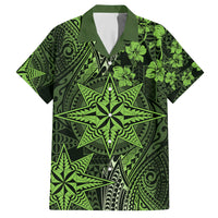Vintage Tonga Tribal Ngatu Pattern Family Matching Off Shoulder Short Dress and Hawaiian Shirt With Pacific Floral Lime Green Art LT9 Dad's Shirt - Short Sleeve Lime Green - Polynesian Pride