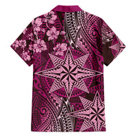Vintage Tonga Tribal Ngatu Pattern Family Matching Off Shoulder Short Dress and Hawaiian Shirt With Pacific Floral Pink Art LT9 - Polynesian Pride