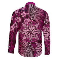 Vintage Tonga Tribal Ngatu Pattern Family Matching Puletasi and Hawaiian Shirt With Pacific Floral Pink Art