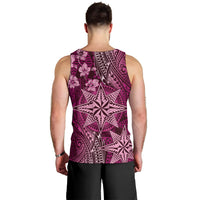 Vintage Tonga Tribal Ngatu Pattern Men Tank Top With Pacific Floral Pink Art
