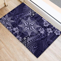 Vintage Tonga Tribal Ngatu Pattern Rubber Doormat With Pacific Floral Pink Art