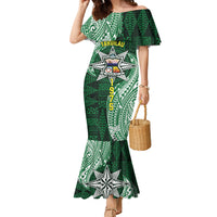 Personalised Tonga Takuilau College Family Matching Mermaid Dress and Hawaiian Shirt Since 1975 Special Kupesi Pattern LT9 Mom's Dress Green - Polynesian Pride