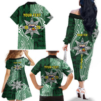 Personalised Tonga Takuilau College Family Matching Off The Shoulder Long Sleeve Dress and Hawaiian Shirt Since 1975 Special Kupesi Pattern LT9 - Polynesian Pride
