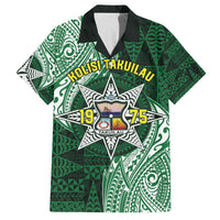 Personalised Tonga Takuilau College Family Matching Off The Shoulder Long Sleeve Dress and Hawaiian Shirt Since 1975 Special Kupesi Pattern LT9 Dad's Shirt - Short Sleeve Green - Polynesian Pride