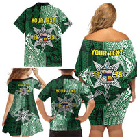 Personalised Tonga Takuilau College Family Matching Off Shoulder Short Dress and Hawaiian Shirt Since 1975 Special Kupesi Pattern LT9 - Polynesian Pride