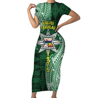 Personalised Tonga Takuilau College Family Matching Short Sleeve Bodycon Dress and Hawaiian Shirt Since 1975 Special Kupesi Pattern LT9 Mom's Dress Green - Polynesian Pride