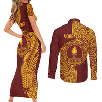 Personalised Tonga Beulah College Couples Matching Short Sleeve Bodycon Dress and Long Sleeve Button Shirt Since 1938 Special Kupesi Pattern