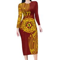 Personalised Tonga High School 77th Anniversary Long Sleeve Bodycon Dress Special Kupesi Pattern