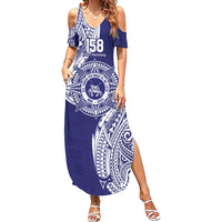 Personalised Tonga Tupou College Tolo 158th Anniversary Family Matching Summer Maxi Dress and Hawaiian Shirt Special Kupesi Pattern LT9 Mom's Dress Blue - Polynesian Pride