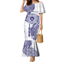 Personalised Tonga Tupou College Tolo Family Matching Mermaid Dress and Hawaiian Shirt Since 1866 Special Kupesi Pattern LT9 Mom's Dress White - Polynesian Pride