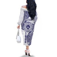 Personalised Tonga Tupou College Tolo Family Matching Off The Shoulder Long Sleeve Dress and Hawaiian Shirt Since 1866 Special Kupesi Pattern LT9 - Polynesian Pride