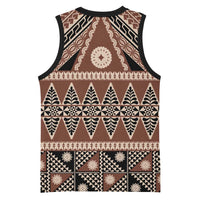 Vintage Bula Fiji Basketball Jersey Brown Tapa Masi Motif - Polynesian Pride