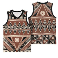 Vintage Bula Fiji Basketball Jersey Brown Tapa Masi Motif - Polynesian Pride