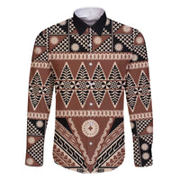 Vintage Bula Fiji Family Matching Off The Shoulder Long Sleeve Dress and Hawaiian Shirt Brown Tapa Masi Motif LT9 Dad's Shirt - Long Sleeve Brown - Polynesian Pride