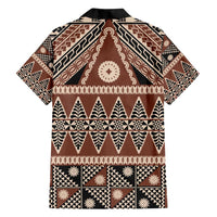 Vintage Bula Fiji Family Matching Off Shoulder Maxi Dress and Hawaiian Shirt Brown Tapa Masi Motif LT9 - Polynesian Pride