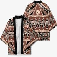Vintage Bula Fiji Kimono Brown Tapa Masi Motif LT9 - Polynesian Pride