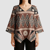 Vintage Bula Fiji Kimono Sleeve Blouse Brown Tapa Masi Motif - Polynesian Pride