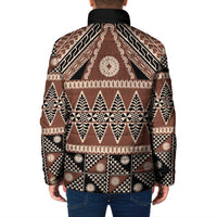 Vintage Bula Fiji Padded Jacket Brown Tapa Masi Motif - Polynesian Pride
