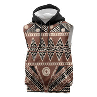 Vintage Bula Fiji Sleeveless Hoodie Brown Tapa Masi Motif - Polynesian Pride