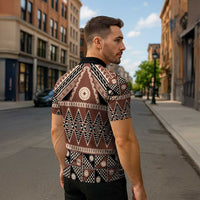 Vintage Bula Fiji Zipper Polo Shirt Brown Tapa Masi Motif - Polynesian Pride