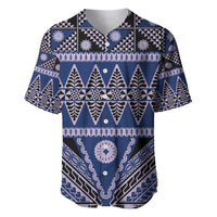 Vintage Bula Fiji Baseball Jersey Prussian Blue Tapa Masi Motif