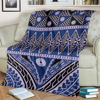 Vintage Bula Fiji Blanket Prussian Blue Tapa Masi Motif