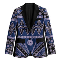 Vintage Bula Fiji Blazer Prussian Blue Tapa Masi Motif - Polynesian Pride