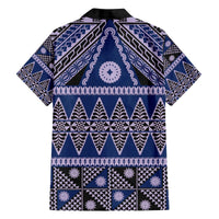 Vintage Bula Fiji Family Matching Off The Shoulder Long Sleeve Dress and Hawaiian Shirt Prussian Blue Tapa Masi Motif LT9 - Polynesian Pride