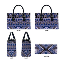Vintage Bula Fiji Leather Bag Prussian Blue Tapa Masi Motif - Polynesian Pride