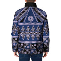 Vintage Bula Fiji Padded Jacket Prussian Blue Tapa Masi Motif - Polynesian Pride