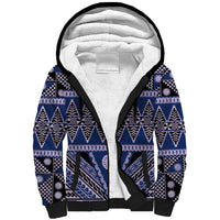 Vintage Bula Fiji Sherpa Hoodie Prussian Blue Tapa Masi Motif