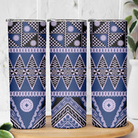 Vintage Bula Fiji Skinny Tumbler Prussian Blue Tapa Masi Motif