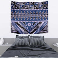 Vintage Bula Fiji Tapestry Prussian Blue Tapa Masi Motif
