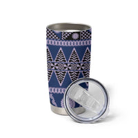 Vintage Bula Fiji Tumbler Cup Prussian Blue Tapa Masi Motif