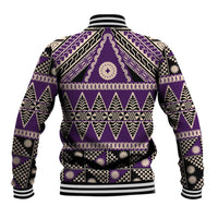 Vintage Bula Fiji Baseball Jacket Purple Tapa Masi Motif
