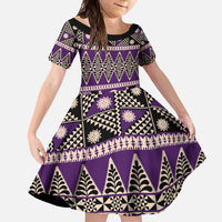 Vintage Bula Fiji Family Matching Mermaid Dress and Hawaiian Shirt Purple Tapa Masi Motif LT9 Daughter's Dress Purple - Polynesian Pride