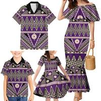 Vintage Bula Fiji Family Matching Mermaid Dress and Hawaiian Shirt Purple Tapa Masi Motif LT9 - Polynesian Pride