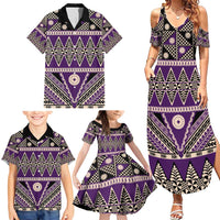 Vintage Bula Fiji Family Matching Summer Maxi Dress and Hawaiian Shirt Purple Tapa Masi Motif LT9 - Polynesian Pride
