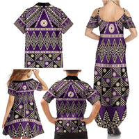 Vintage Bula Fiji Family Matching Summer Maxi Dress and Hawaiian Shirt Purple Tapa Masi Motif LT9 - Polynesian Pride