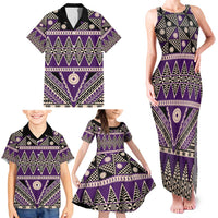 Vintage Bula Fiji Family Matching Tank Maxi Dress and Hawaiian Shirt Purple Tapa Masi Motif LT9 - Polynesian Pride