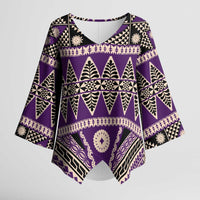 Vintage Bula Fiji Kimono Sleeve Blouse Purple Tapa Masi Motif - Polynesian Pride