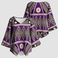 Vintage Bula Fiji Kimono Sleeve Blouse Purple Tapa Masi Motif - Polynesian Pride