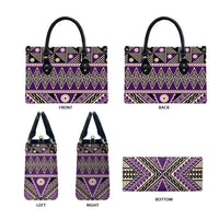 Vintage Bula Fiji Leather Bag Purple Tapa Masi Motif - Polynesian Pride