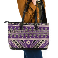 Vintage Bula Fiji Leather Tote Bag Purple Tapa Masi Motif LT9 - Polynesian Pride