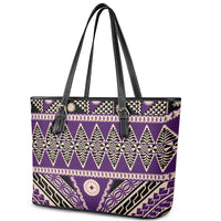 Vintage Bula Fiji Leather Tote Bag Purple Tapa Masi Motif LT9 - Polynesian Pride