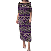 Vintage Bula Fiji Puletasi Purple Tapa Masi Motif