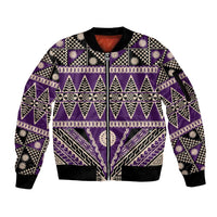 Vintage Bula Fiji Sleeve Zip Bomber Jacket Purple Tapa Masi Motif LT9 Unisex Purple - Polynesian Pride