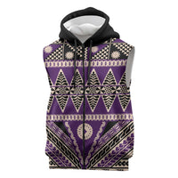 Vintage Bula Fiji Sleeveless Zip Hoodie Purple Tapa Masi Motif - Polynesian Pride