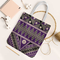 Vintage Bula Fiji Tote Bag Purple Tapa Masi Motif - Polynesian Pride