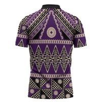 Vintage Bula Fiji Zipper Polo Shirt Purple Tapa Masi Motif - Polynesian Pride